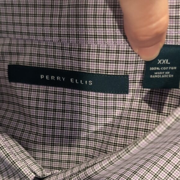 Perry Ellis Checkered Men's Shirt Button Down Long Sleeve Purple Plaid Size XXL - Picture 9 of 10